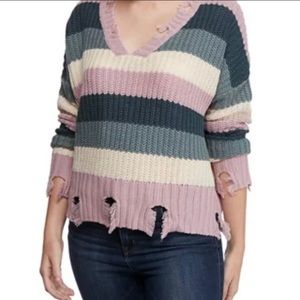Distressed Trim V Neck Sweaters, NWT, Size medium